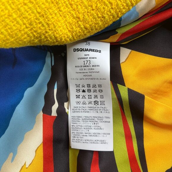 Dsquared2 Blazer Men 38 Yellow Double Breasted Lined Coat Jacket Statement Italy - Picture 7 of 16